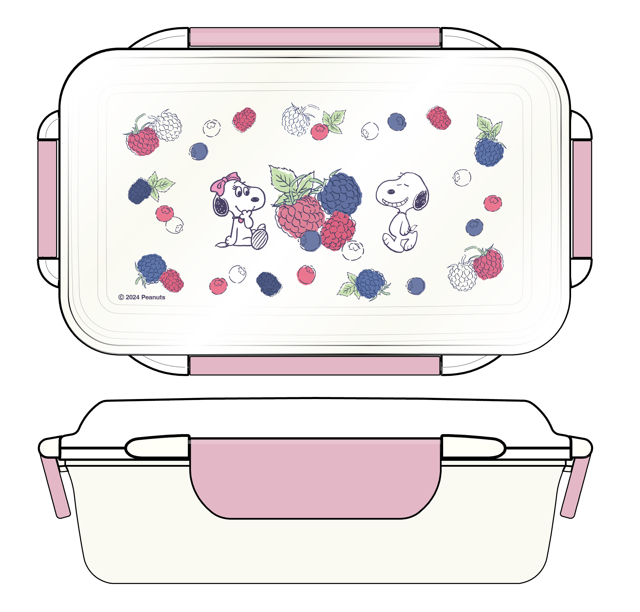 "Peanuts" (Fancy) Lunch Box with Partition PCD-500 Pink